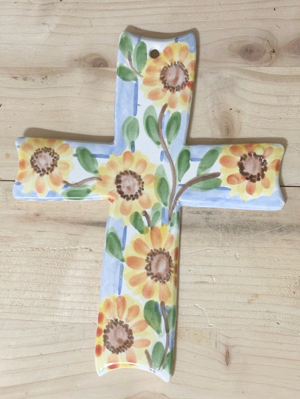 Ceramic Sunflower  Christian Cross Medium Size